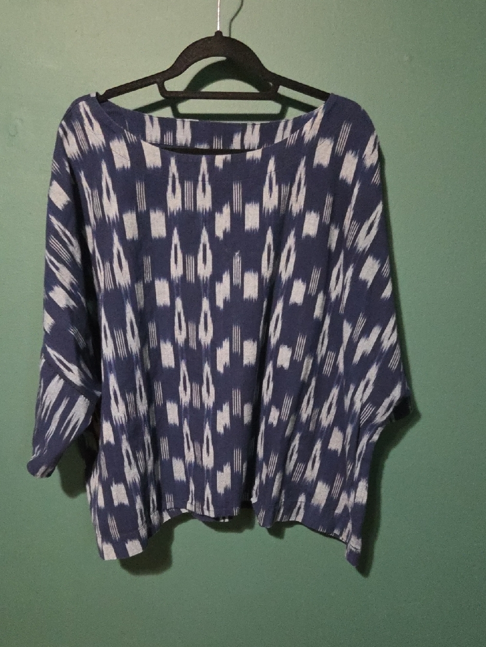 PureJill Blue Indigo Boxy Top Ikat Kimono 3x